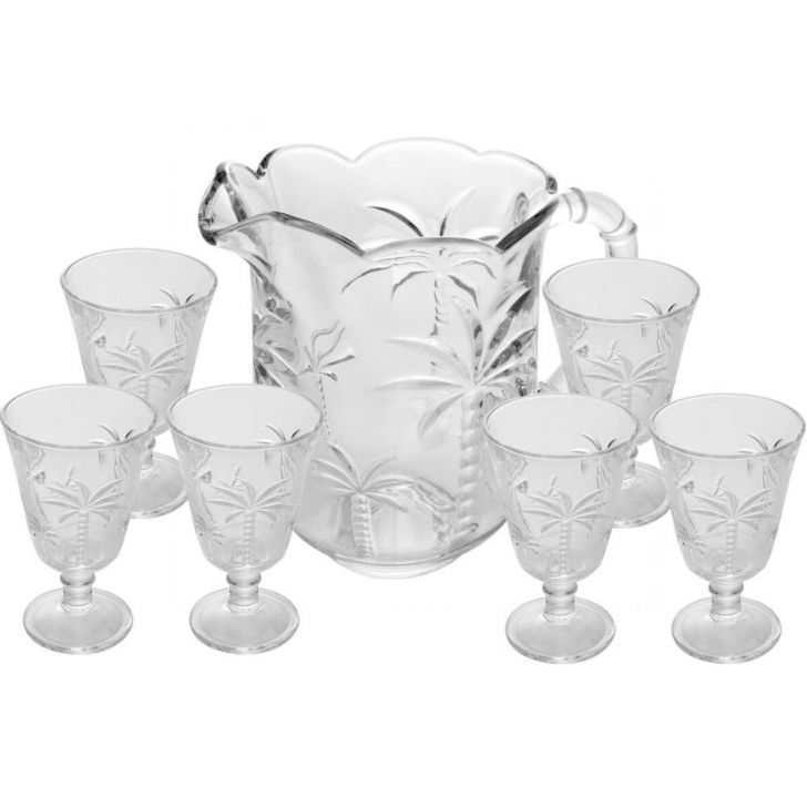 Conjunto Jarra 1,3L e 6 Taças de Cristal 240ml Palm Lyor Hand Painting para Sucos Água