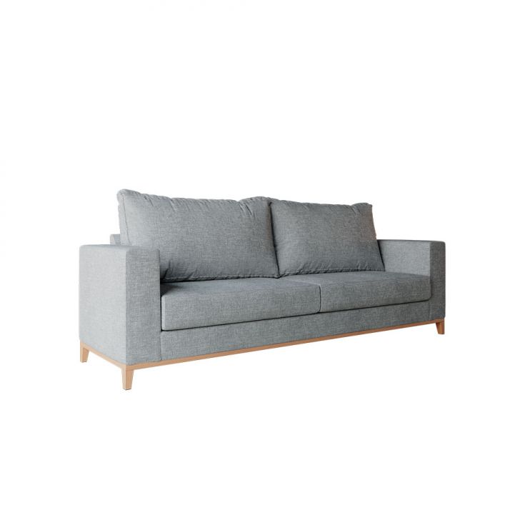 Sofá 3 Lugares Davos Base De Madeira Linho Cotton Cinza