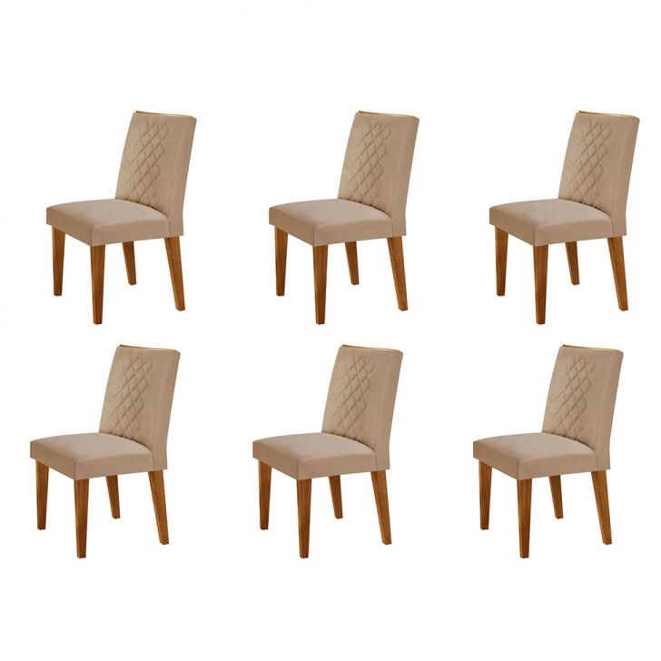 Conjunto com 6 Cadeiras Bari Veludo Bege e Capuccino