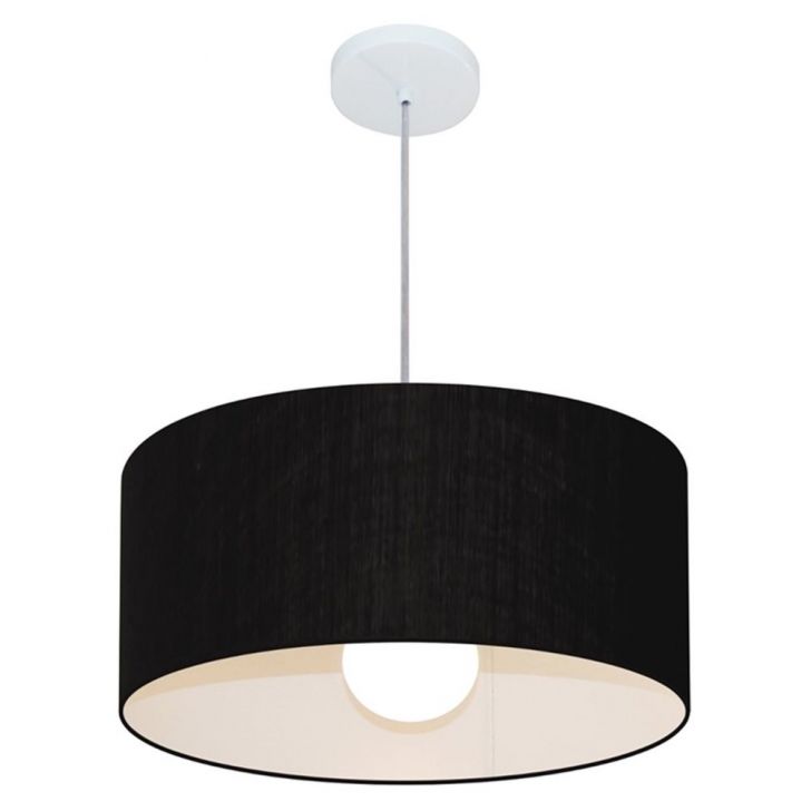 Pendente Cilíndrico 4052 Cúpula em Tecido 50x21cm Preto - Bivolt