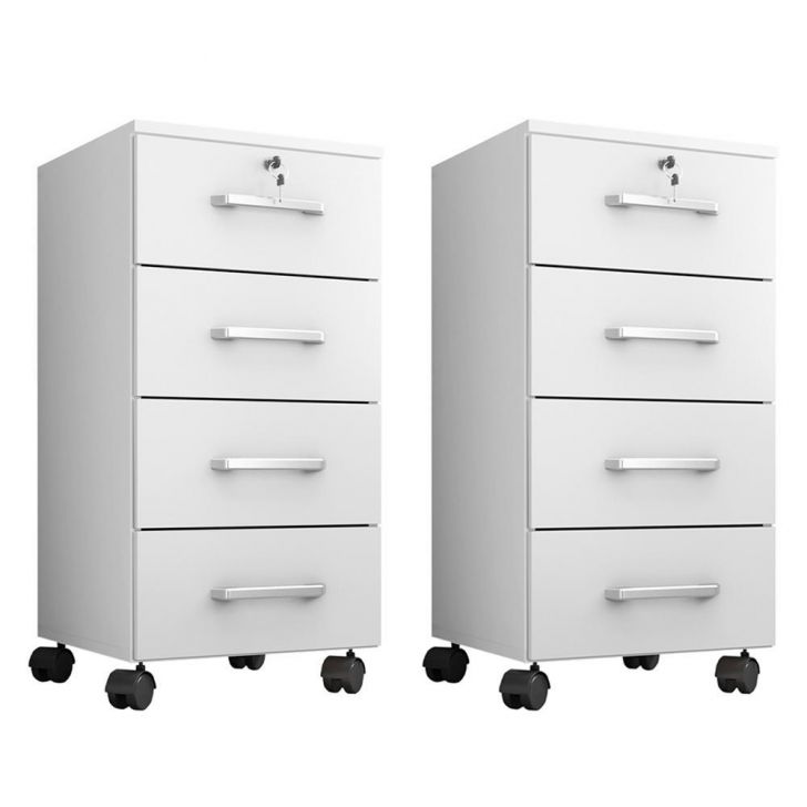 Kit 2 Gaveteiro Gávea 4 Gavetas Branco Trama com Rodízios - Móveis Leão