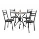 Conjunto de Mesa Quadrada com Tampo Granito e 4 Cadeiras Léia II Revestimento Sintético Preto e Silver