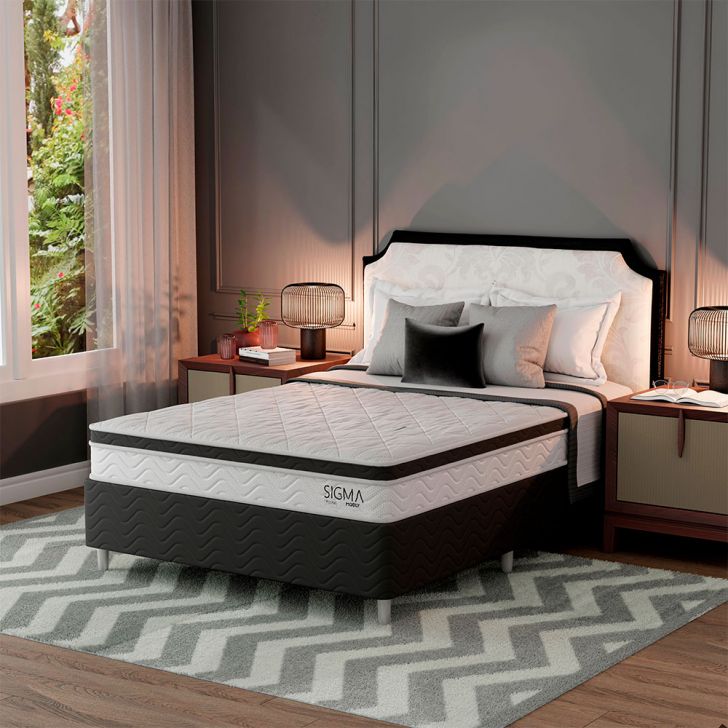 Cama Box Com Colchão Casal Sigma Misto (22x138x188) Branco E Cinza