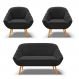 Kit 01 Namoradeira 02 Lugares e 02 Poltronas Giovana Suede Preto Pés Palito Castanho - D'Rossi