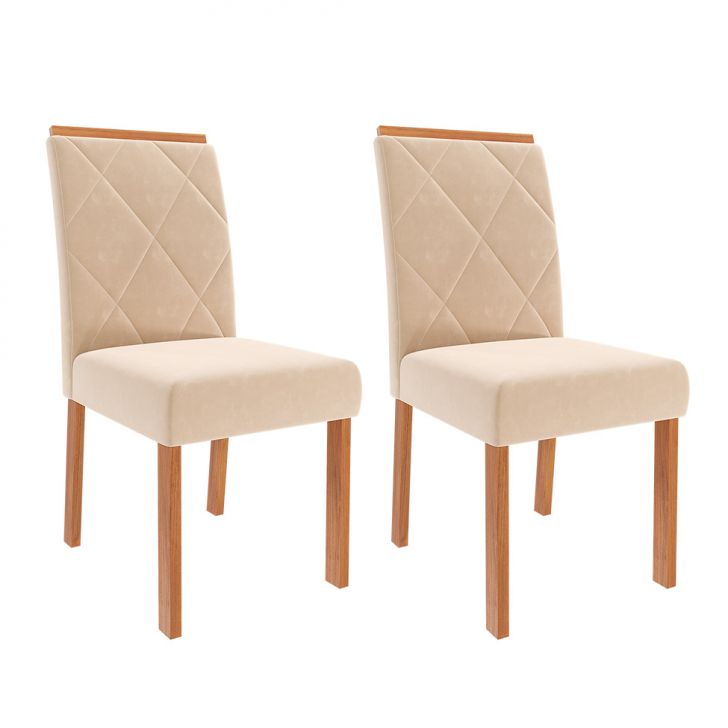 Conjunto com 2 Cadeiras Fernanda Wood Suede Nude e Madeira