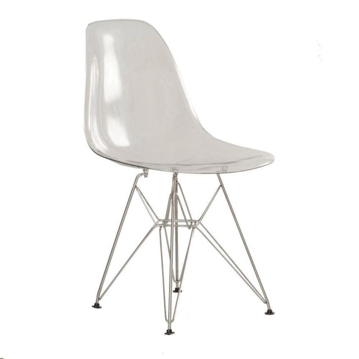 Cadeira acrílica Charles Eames Eiffel DKR com base de metal cromado Incolor