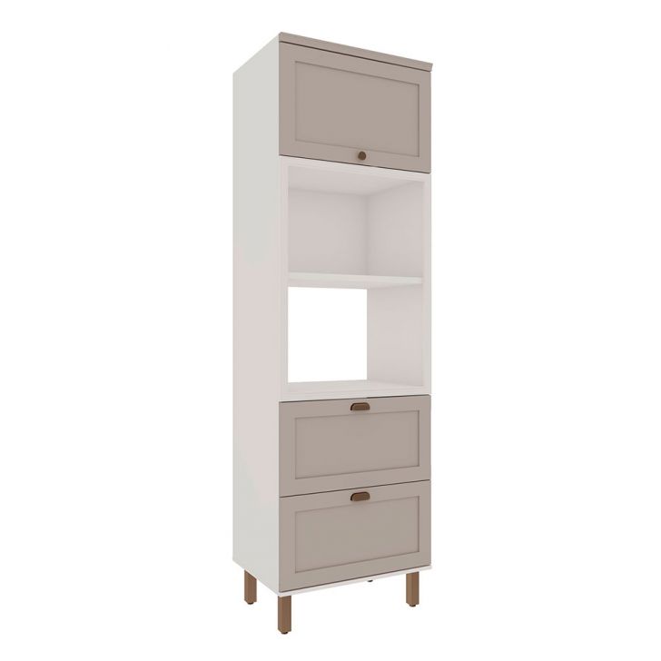 Paneleiro Iluminata com 2 Nichos 2 Portas 1 Gaveta Branco e Fendi