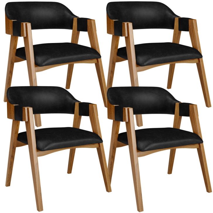 Kit 04 Cadeiras Para Sala de Jantar e Estar Living Estofada Suran L02 Couríssimo Preto - Lyam