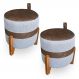 Kit 02 Puffs Le Mans Linho Cinza e Corano Nozes Base de Madeira - Pallazio