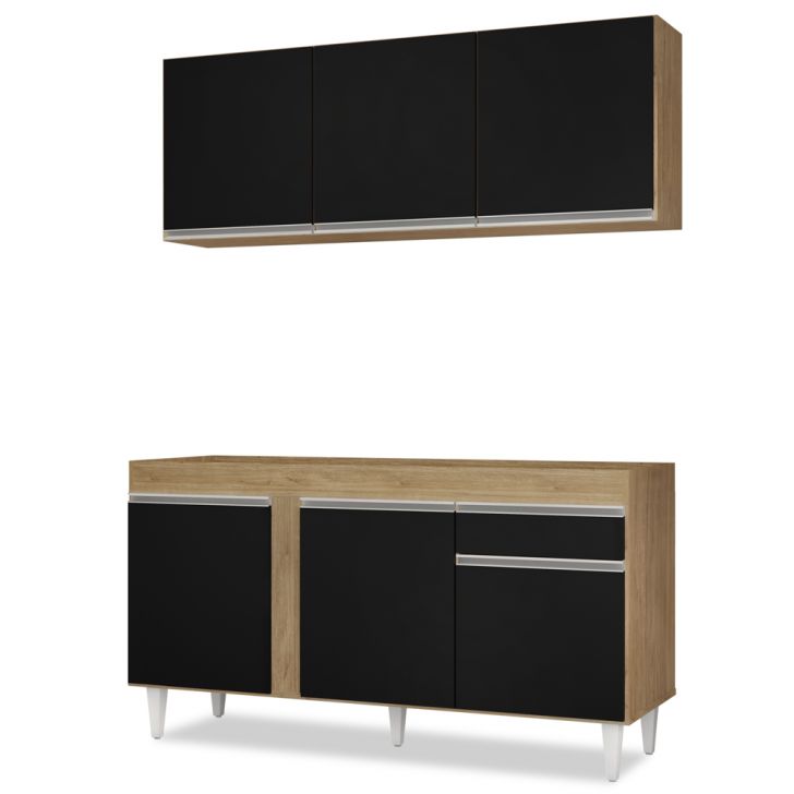 Armário Aéreo Argélia e Balcão Para Pia 150cm Dakota Castanho/Preto - Lumil Móveis