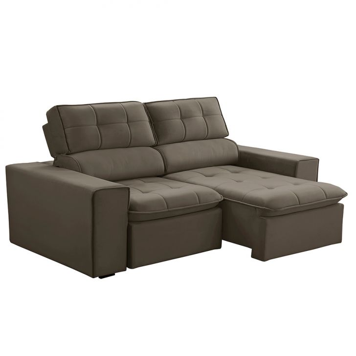 Sofá 2 Lugares Retrátil E Reclinável Atenas Veludo Castor