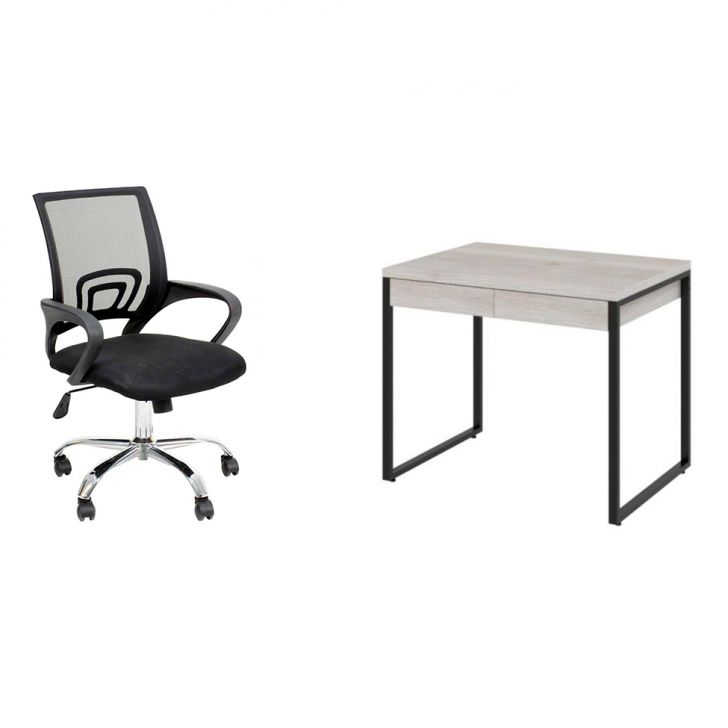 Conjunto de Mesa Kuadra 2 GV Bege com Cadeira de Escritório Secretária Giratória New Java Preta