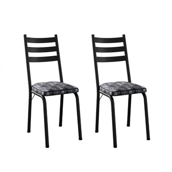 Conjunto com 2 Cadeiras New Revestimento Sintético Mosaiso Silver e Preto
