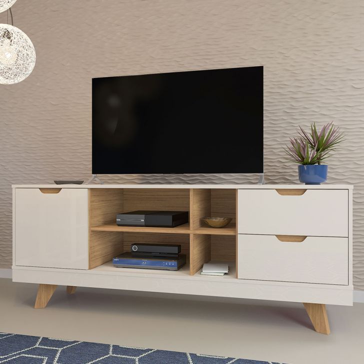 Rack Michigan Off White e Carvalho 160 cm