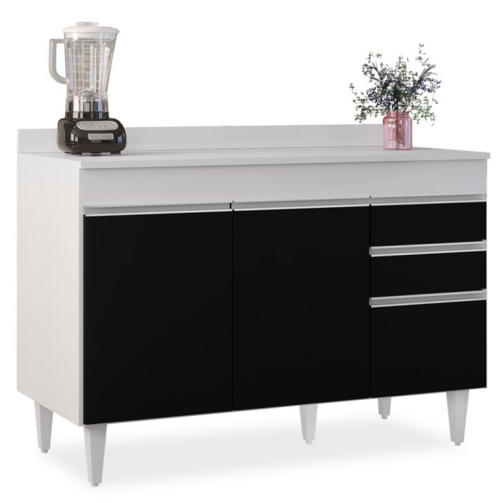 Balcão Gabinete para pia com Tampo 120cm Michigan Branco/Pto - Lumil