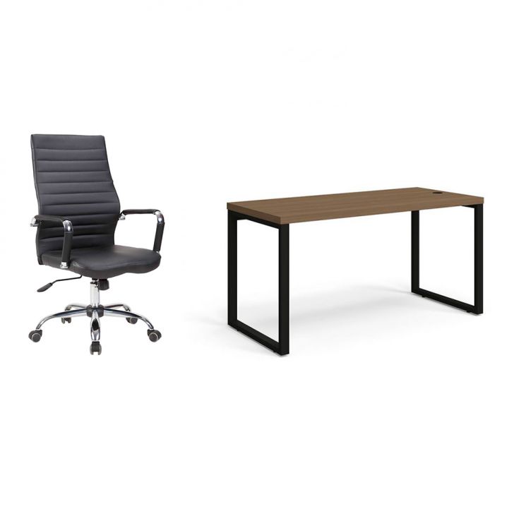 Conjunto de Mesa Munique Carvalho 150 cm com Cadeira de Escritório Diretor Giratória Cleaner Preta