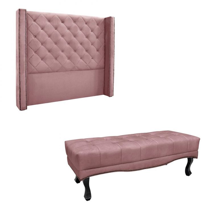 Conjunto de Cabeceira Solteiro com Recamier Vicenza Veludo Lilás