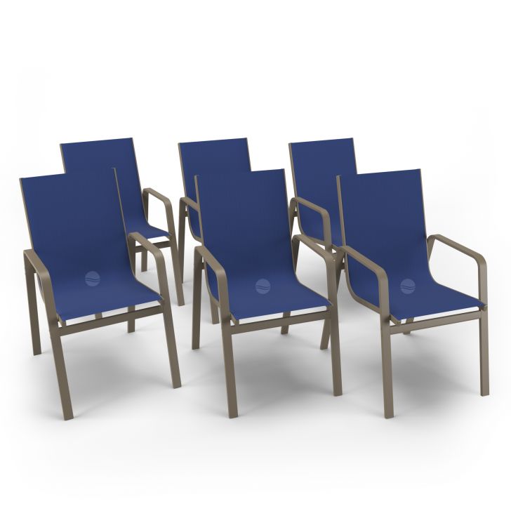 Kit 6 Cadeiras Miami Gourmet Alumínio Fendi Tela Azul