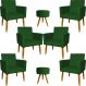 Kit 6 Poltronas Decorativas Para Sala, Recepção Nina + 2 Puff Redondo Suede Verde Pé Castanho - Clique E Decore