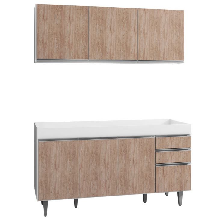 Armário Aéreo Argélia e Balcão Gabinete de Pia Marrocos 150cm Branco/Castanho - Lumil