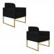 Kit 02 Poltronas Marisa Suede Preto Base Industrial Metálica Dourado D'Rossi