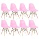 Kit 8 cadeiras Charles Eames Eiffel DSW com pés de madeira clara Rosa claro