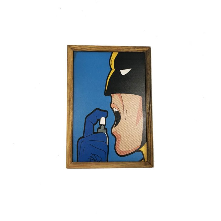 Quadro Decorativa Quarto Sala Batman Com Spray Madeira Azul