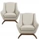 Kit 02 Poltronas Decorativas Fixa Base de Madeira Juliet D02 Algodão Bege C-370 - Lyam Decor