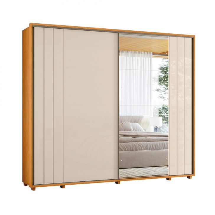 Guarda-roupa Casal Com 1 Espelho Dali 2 Portas 8 Gavetas Cinamomo E Off White