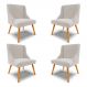 Kit 4 Cadeiras Decorativas Sala de Jantar Pés Palito de Madeira Firenze Veludo Cinza/Natural G19 - Gran Belo