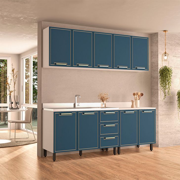 Image of Cozinha Compacta Sem Tampo Amara 9 Portas 3 Gavetas Azul E Branca PLA-MO895CL80POXMOB