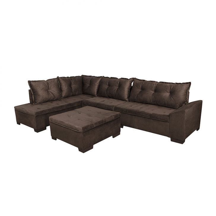 Sofá De Canto 5 Lugares Com Chaise Esquerdo Itapema Suede Café