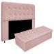 Kit Cabeceira e Calçadeira Baú Estofada Mel 195 cm King Size Com Capitonê Suede Rosê - Amarena Móveis