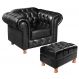 Kit Conjunto Poltrona Com Puff Chesterfield Capitonê Luís Xv - Couríssimo Preto