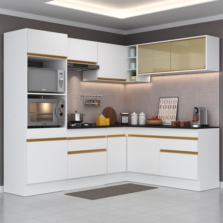 Cozinha Completa de Canto com Rodapé Veneza Multimóveis MP2099 com Armário e Balcão Branca