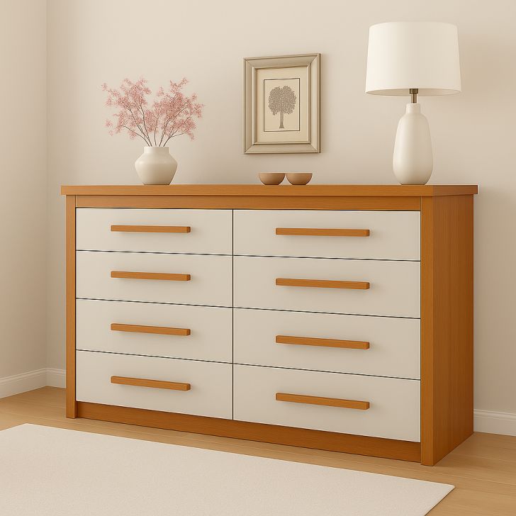 Cômoda Elegance 8 Gavetas Freijó Wood e Off White