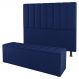 Kit Cabeceira e Baú Cama Box Queen Size Cora 160cm Suede Azul Marinho - Desk Design