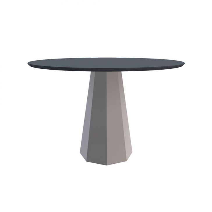 Mesa de Jantar Redonda com Tampo de Vidro Isis Cinza e Off White 117 cm
