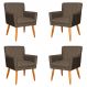 Kit 4 Poltronas Decorativa para Sala de Estar Cecília Linho Marrom - Montanaris Decor