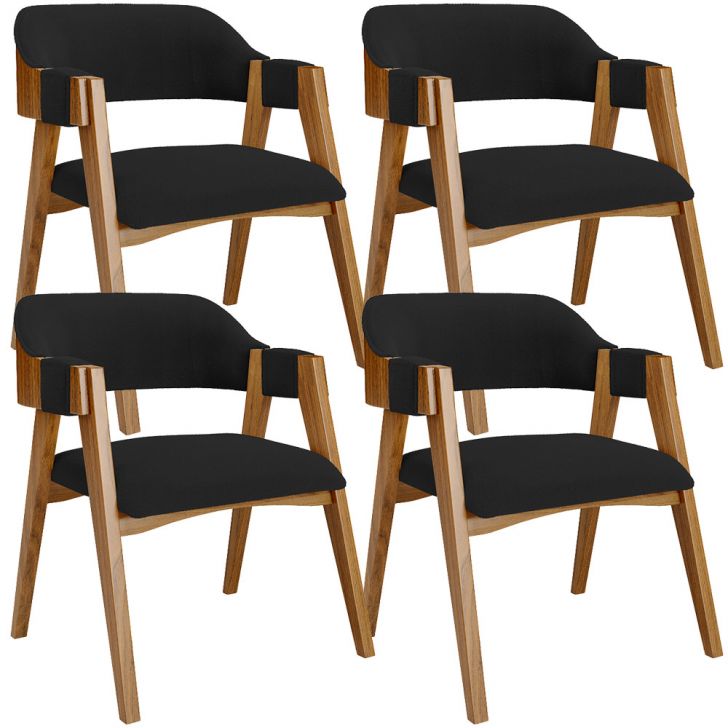 Kit 04 Cadeiras Para Sala de Jantar e Estar Living Estofada Suran L02 Bouclê Preto - Lyam