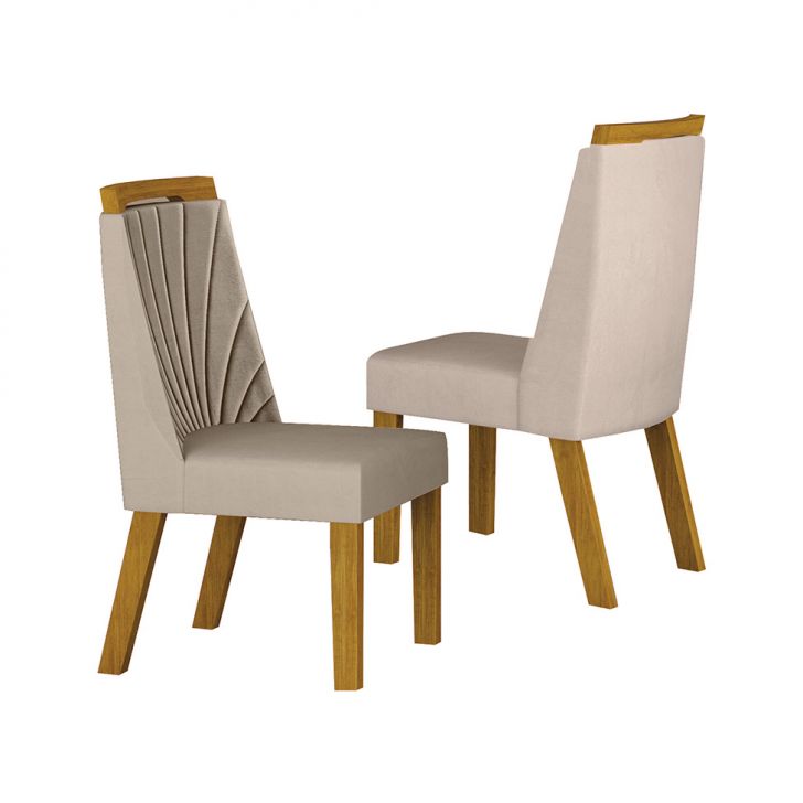 Conjunto com 2 Cadeiras Liz Camurça Bege e Freijó
