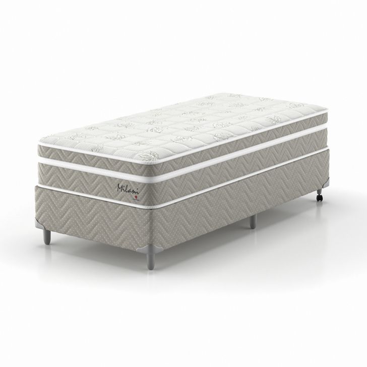 Cama Box Solteiro Com Colchão Milani Mola Verticoil Bege