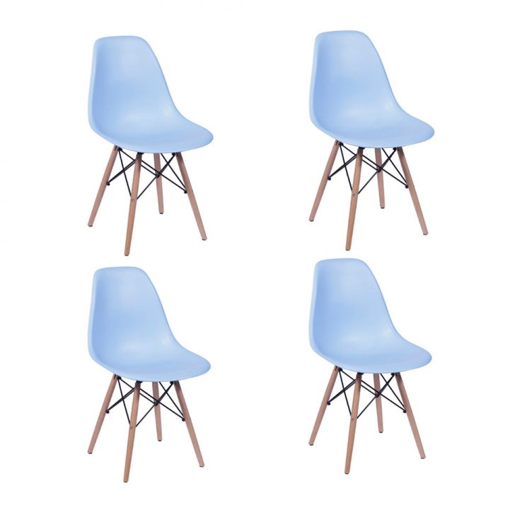 Conjunto com 4 Cadeiras DKR Eames Azul Claro e Madeira