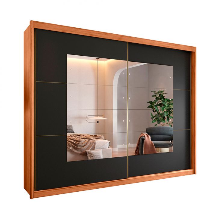 Image of Guarda-roupa Casal Com Espelho Carmen Flex 2 Portas 6 Gavetas Freijó E Preto PLA-MO895CL70JIRMOB
