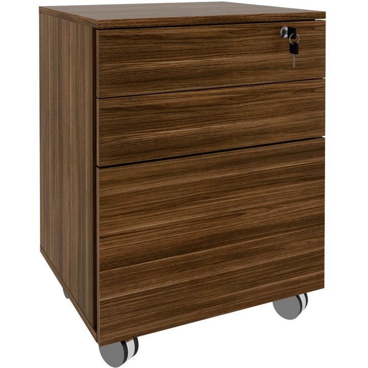 Gaveteiro para Escritório 3 Gavetas com Chave e Rodízios Nogal