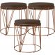 Kit 03 Puffs Decorativo Aramado Bronze Zaya L02 Suede Marrom - Lyam Decor