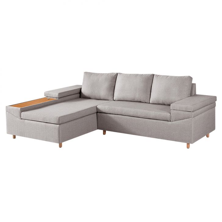 Image of Sofá 4 Lugares Clássico Com Chaise E Entrada Usb Esquerdo Linho Palha PLA-ES745UP70QUNMOB
