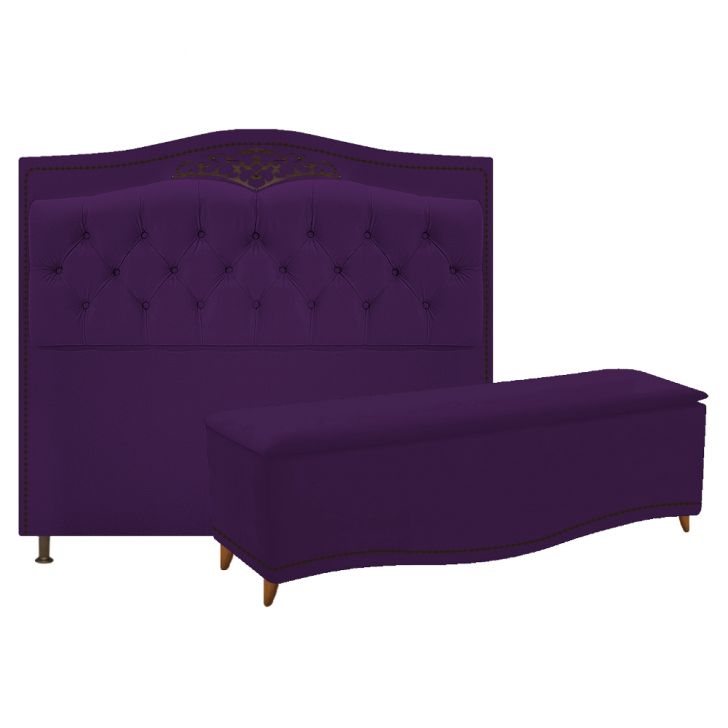 Kit Cabeceira e Calçadeira Yasmim 140 cm Casal Suede Roxo - Amarena Móveis