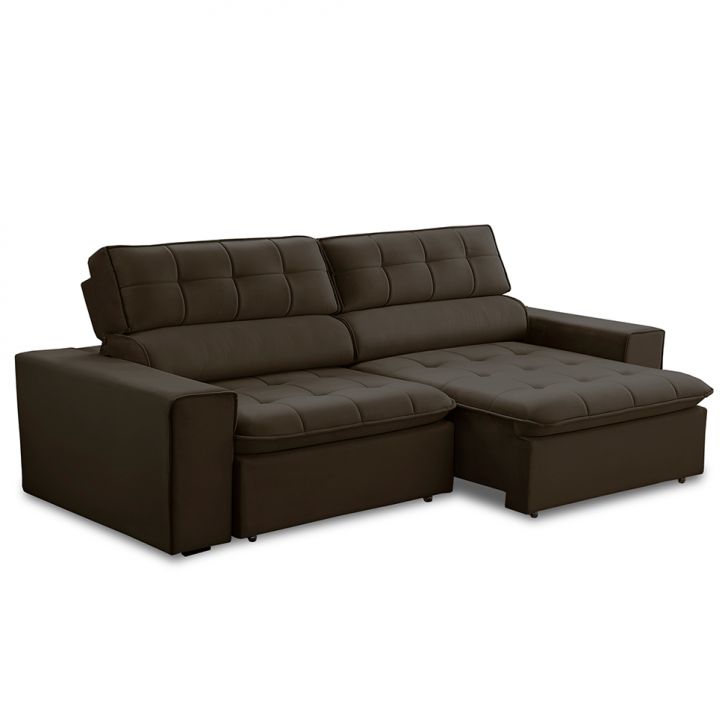 Sofá 3 Lugares Retrátil E Reclinável Atenas Veludo Marrom