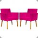 Kit 2 Poltronas Decorativas Para Sala Nina Corino Pink Pé Castanho